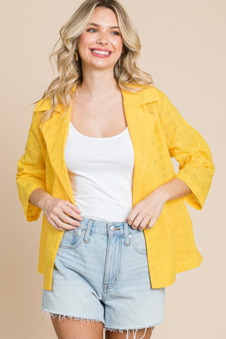 Shop Lemonade Culture Code Double Breasted Eyelet Jacket with Pockets - High-Quality U.S. Made Women’s Fashion with Free & Fast Shipping