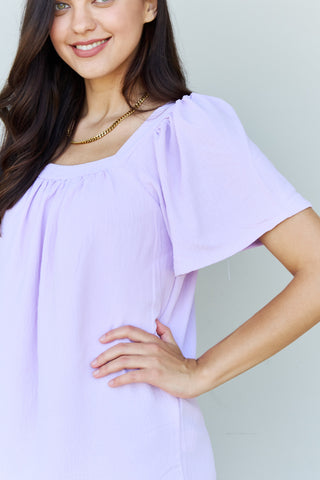 Shop Ninexis Keep Me Close Square Neck Short Sleeve Blouse in Lavender - High-Quality U.S. Made Women’s Fashion with Free & Fast Shipping