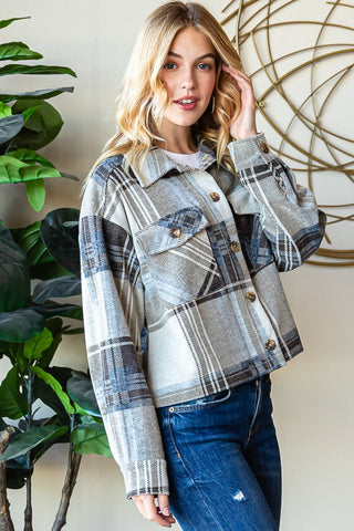 Shop Reborn J Plaid Button Up Long Sleeve Shacket - High-Quality U.S. Made Women’s Fashion with Free & Fast Shipping