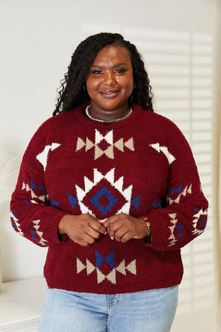 Shop HEYSON Full Size Aztec Soft Fuzzy Sweater - High-Quality U.S. Made Women’s Fashion with Free Fast Shipping