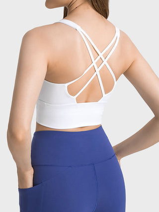 Shop Millennia Scoop Neck Crisscross Straps Sports Bra - High-Quality U.S. Made Women’s Fashion with Free & Fast Shipping