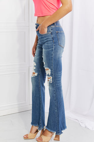 Shop RISEN Full Size Hazel High Rise Distressed Flare Jeans - High-Quality U.S. Made Women’s Fashion with Free & Fast Shipping