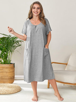 Shop Plus Size Round Neck Short Sleeve Lounge Dress - High-Quality U.S. Made Women’s Fashion with Free Fast Shipping