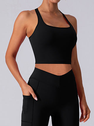 Shop Black Square Neck Racerback Cropped Tank - High-Quality U.S. Made Women’s Fashion with Free & Fast Shipping