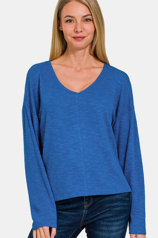 Shop Classic Blue Zenana Dropped Shoulder Long Sleeve T-Shirt - High-Quality U.S. Made Women’s Fashion with Free & Fast Shipping