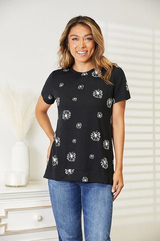 Shop Double Take Dandelion Print Round Neck T-Shirt - High-Quality U.S. Made Women’s Fashion with Free & Fast Shipping