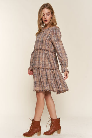 Shop And The Why Full Size Washed Frayed Tiered Plaid Dress - High-Quality U.S. Made Women’s Fashion with Free & Fast Shipping