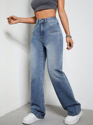 Shop High Rise Wide Leg Jeans with Pockets - High-Quality U.S. Made Women’s Fashion with Free & Fast Shipping