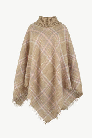 Shop Plaid Turtleneck Fringe Hem Poncho - High-Quality U.S. Made Women’s Fashion with Free Fast Shipping