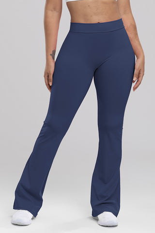 Shop Dark Blue Ruched High Waist Bootcut Active Pants - High-Quality U.S. Made Women’s Fashion with Free & Fast Shipping