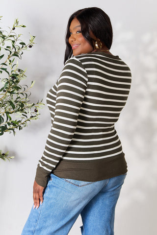 Shop Zenana Full Size Striped Snap Down Cardigan - High-Quality U.S. Made Women’s Fashion with Free & Fast Shipping