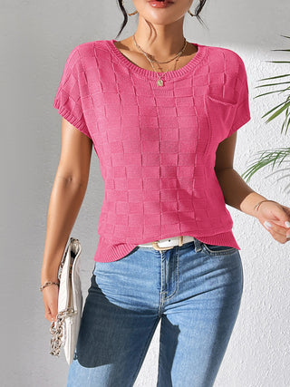 Shop Round Neck Short Sleeve Knit Top - High-Quality U.S. Made Women’s Fashion with Free & Fast Shipping