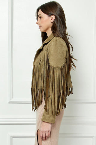 Shop Veveret Suede Fringe Long Sleeve Moto Jacket - High-Quality U.S. Made Women’s Fashion with Free & Fast Shipping