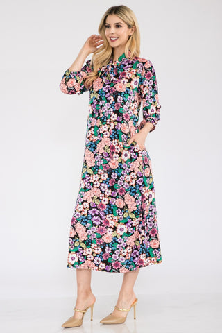 Shop Celeste Full Size Floral Midi Dress with Bow Tied - High-Quality U.S. Made Women’s Fashion with Free & Fast Shipping