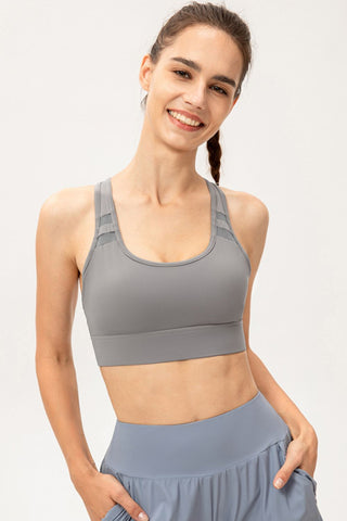 Shop Light Gray Scoop Neck Long Sports Bra - High-Quality U.S. Made Women’s Fashion with Free & Fast Shipping