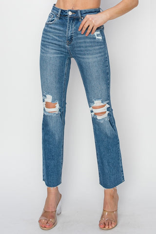 Shop RISEN High Rise Distressed Ankle Jeans - High-Quality U.S. Made Women’s Fashion with Free & Fast Shipping