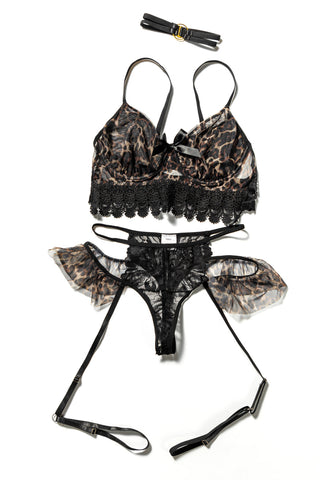 Shop Leopard Spliced Lace Lingerie Set - High-Quality U.S. Made Women’s Fashion with Free Fast Shipping