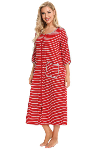 Shop Round Neck Three-Quarter Sleeve Midi Night Dress - High-Quality U.S. Made Women’s Fashion with Free Fast Shipping