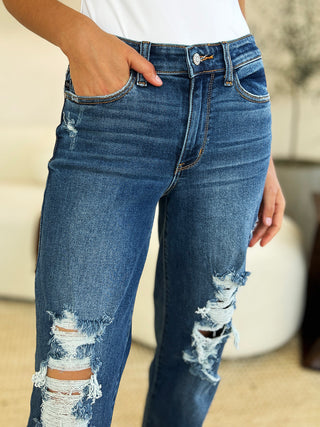 Shop Judy Blue Full Size Mid Rise Distressed Raw Hem Jeans - High-Quality U.S. Made Women’s Fashion with Free & Fast Shipping