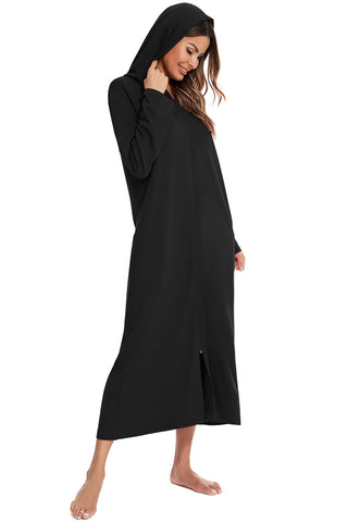 Shop Zip Front Hooded Night Dress with Pockets - High-Quality U.S. Made Women’s Fashion with Free & Fast Shipping