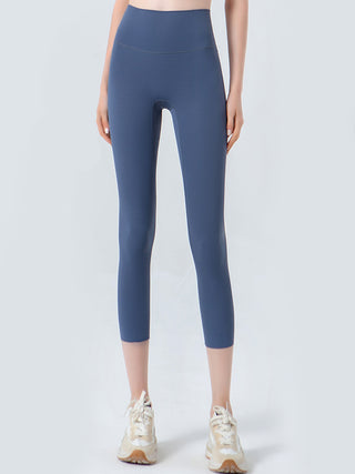 Shop Dusty Blue Wide Waistband Cropped Sports Leggings - High-Quality U.S. Made Women’s Fashion with Free & Fast Shipping