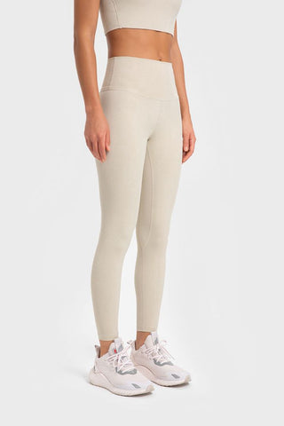 Shop Ivory Highly Stretchy Wide Waistband Yoga Leggings - High-Quality U.S. Made Women’s Fashion with Free & Fast Shipping