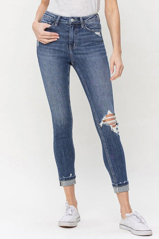 Shop Medium Vervet by Flying Monkey Teagan Full Size High Rise Cropped Skinny Jeans - High-Quality U.S. Made Women’s Fashion with Free & Fast Shipping