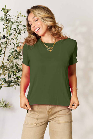 Shop Matcha Green Basic Bae Full Size Round Neck Short Sleeve T-Shirt - High-Quality U.S. Made Women’s Fashion with Free & Fast Shipping