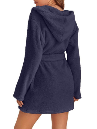 Shop Tie Waist Hooded Robe - High-Quality U.S. Made Women’s Fashion with Free & Fast Shipping