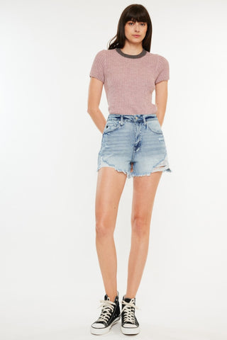 Shop Kancan Distressed High Waist Denim Shorts with Pockets - High-Quality U.S. Made Women’s Fashion with Free & Fast Shipping