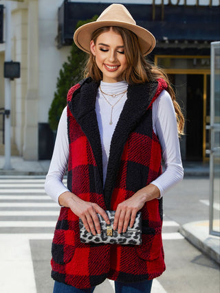 Shop Plaid Hooded Vest - High-Quality U.S. Made Women’s Fashion with Free Fast Shipping