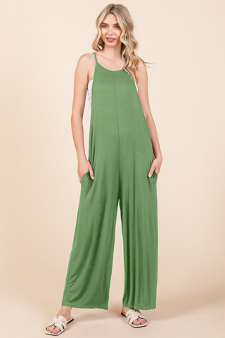 Shop Green Marble Culture Code Full Size Sleeveless Wide Leg Jumpsuit with Pockets - High-Quality U.S. Made Women’s Fashion with Free & Fast Shipping