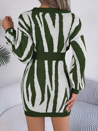 Shop Animal Print V-Neck Long Sleeve Sweater Dress - High-Quality U.S. Made Women’s Fashion with Free & Fast Shipping