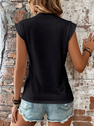 Shop Round Neck Cap Sleeve Blouse - High-Quality U.S. Made Women’s Fashion with Free Fast Shipping