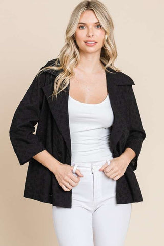 Shop Black Culture Code Double Breasted Eyelet Jacket with Pockets - High-Quality U.S. Made Women’s Fashion with Free & Fast Shipping