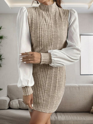 Shop Ribbed Contrast Long Sleeve Sweater Dress - High-Quality U.S. Made Women’s Fashion with Free Fast Shipping