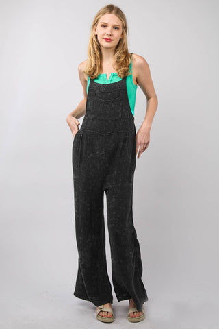 Shop Black VERY J Texture Washed Wide Leg Overalls - High-Quality U.S. Made Women’s Fashion with Free & Fast Shipping