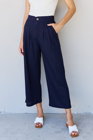 Shop Dark Blue And The Why In The Mix Full Size Pleated Detail Linen Pants in Dark Navy - High-Quality U.S. Made Women’s Fashion with Free & Fast Shipping