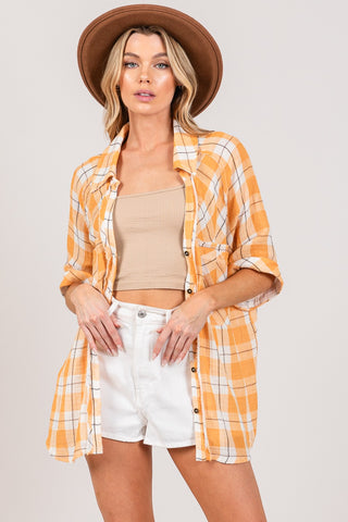 Shop APRICOT SAGE + FIG Plaid Button Up Side Slit Shirt - High-Quality U.S. Made Women’s Fashion with Free & Fast Shipping