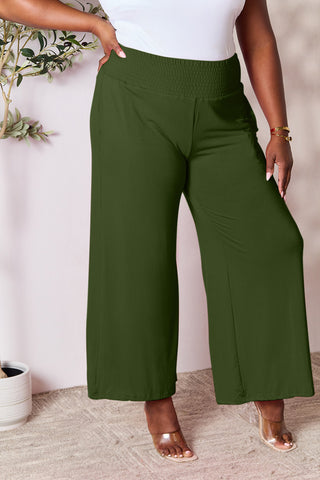 Shop Double Take Full Size Smocked Wide Waistband Wide Leg Pants - High-Quality U.S. Made Women’s Fashion with Free & Fast Shipping