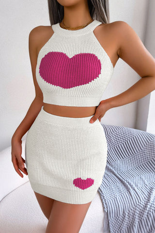 Shop Heart Contrast Ribbed Sleeveless Knit Top and Skirt Set - High-Quality U.S. Made Women’s Fashion with Free Fast Shipping