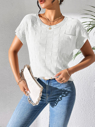 Shop Round Neck Short Sleeve Knit Top - High-Quality U.S. Made Women’s Fashion with Free & Fast Shipping