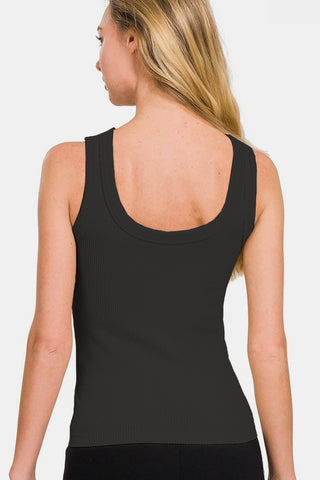 Shop Zenana 2 Way Neckline Washed Ribbed Tank - High-Quality U.S. Made Women’s Fashion with Free Fast Shipping