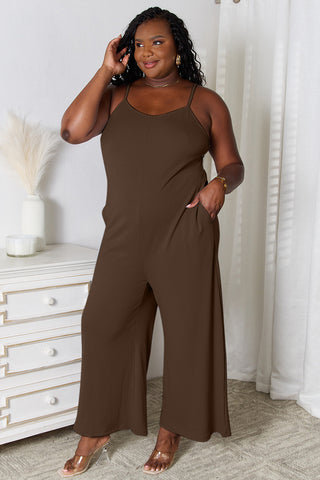 Shop Chocolate Basic Bae Full Size Spaghetti Strap V-Neck Jumpsuit - High-Quality U.S. Made Women’s Fashion with Free & Fast Shipping