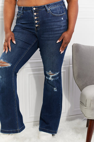 Shop Kancan Full Size Reese Midrise Button Fly Flare Jeans - High-Quality U.S. Made Women’s Fashion with Free & Fast Shipping