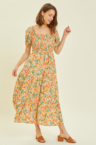 Shop HEYSON Full Size Floral Smocked Tiered Midi Dress - High-Quality U.S. Made Women’s Fashion with Free & Fast Shipping