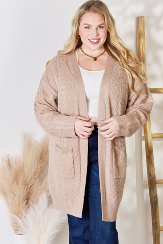 Shop Mocha Hailey & Co Full Size Cable-Knit Pocketed Cardigan - High-Quality U.S. Made Women’s Fashion with Free & Fast Shipping