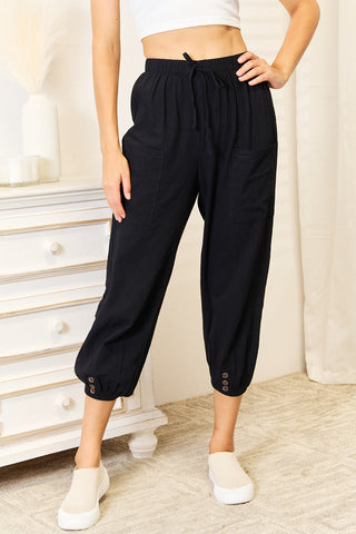 Shop Decorative Button Cropped Pants - High-Quality U.S. Made Women’s Fashion with Free & Fast Shipping