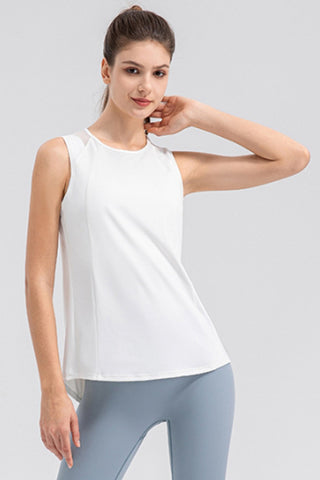 Shop White Round Neck Wide strap Active Tank - High-Quality U.S. Made Women’s Fashion with Free & Fast Shipping