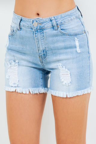 Shop American Bazi High Waist Distressed Frayed Denim Shorts - High-Quality U.S. Made Women’s Fashion with Free & Fast Shipping